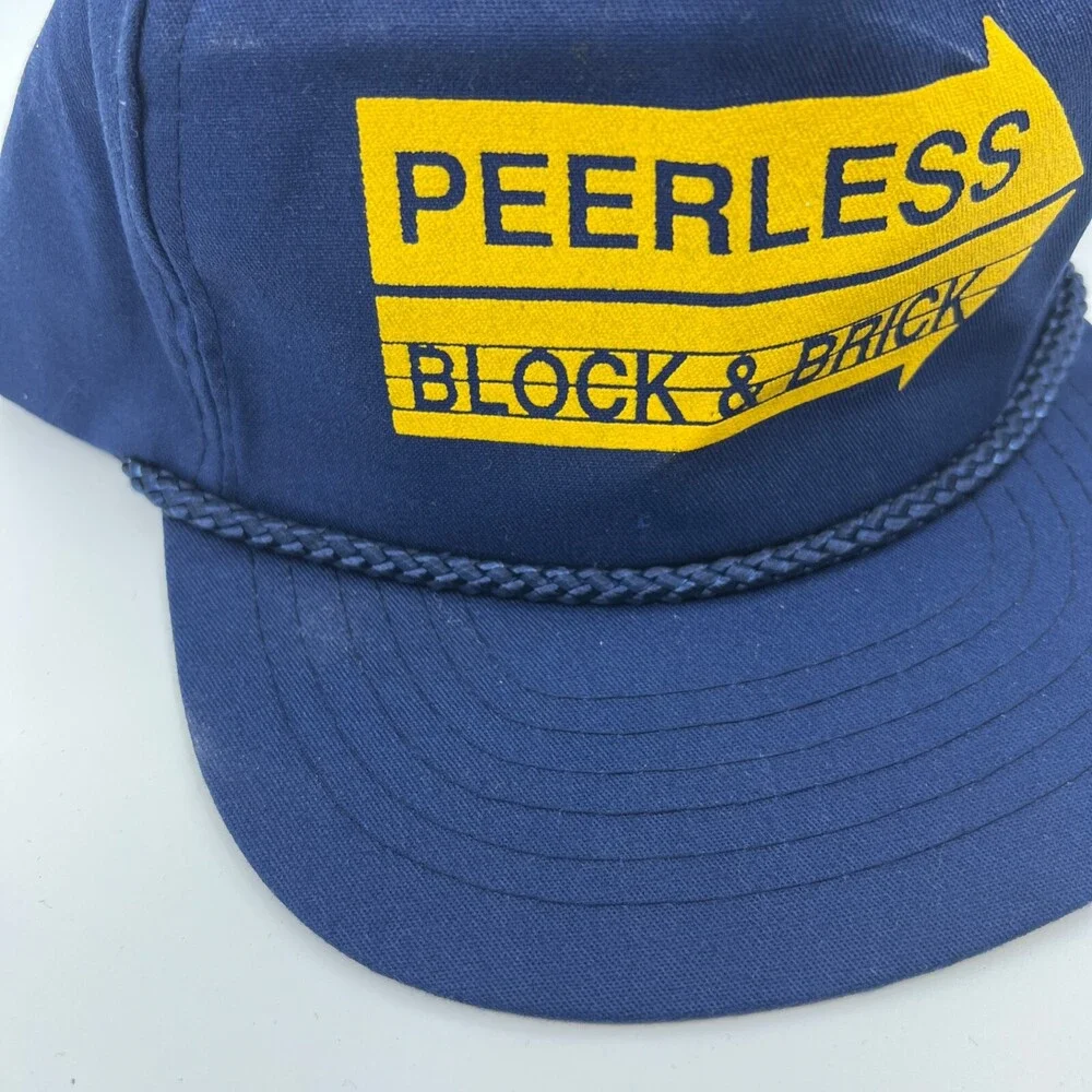 VINTAGE Peerless Stone Mason Trucker Hat Men Adjustable Blue Strap Cap Architect
